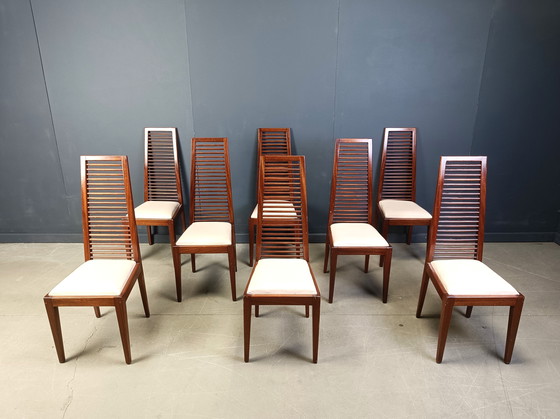 Image 1 of Ensemble de 8 chaises de salle à manger italiennes à haut dossier, années 1980