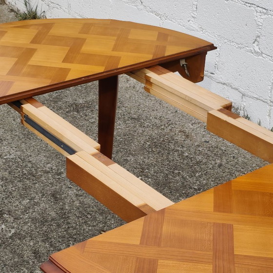 French Vintage Marqueterie Dining Table-Extendable Cherrywood Table-Style Louis XV-80s (photo 7 of 18)