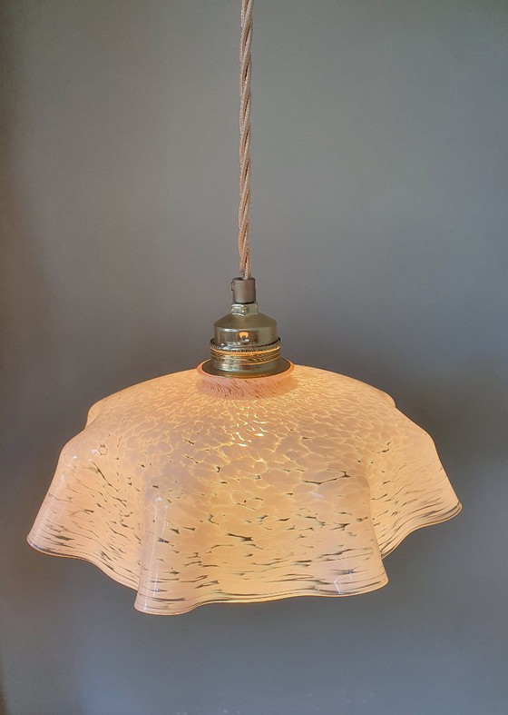 Image 1 of Lampada a sospensione vintage in vetro di Clichy, anni '30, lampada da soffitto Art Déco