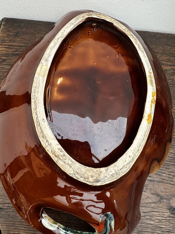 Image 1 of Beautiful vintage glazed ceramic bowl/centerpiece attributed to Vallauris