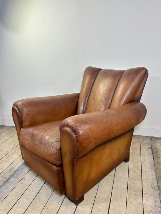 Vintage leren clubfauteuil uit de jaren 50