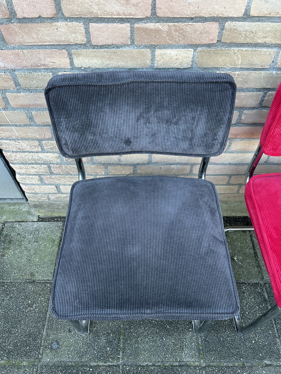 Image 1 of 4 Ribbed Fabric Chairs with Chrome Tubular Frame