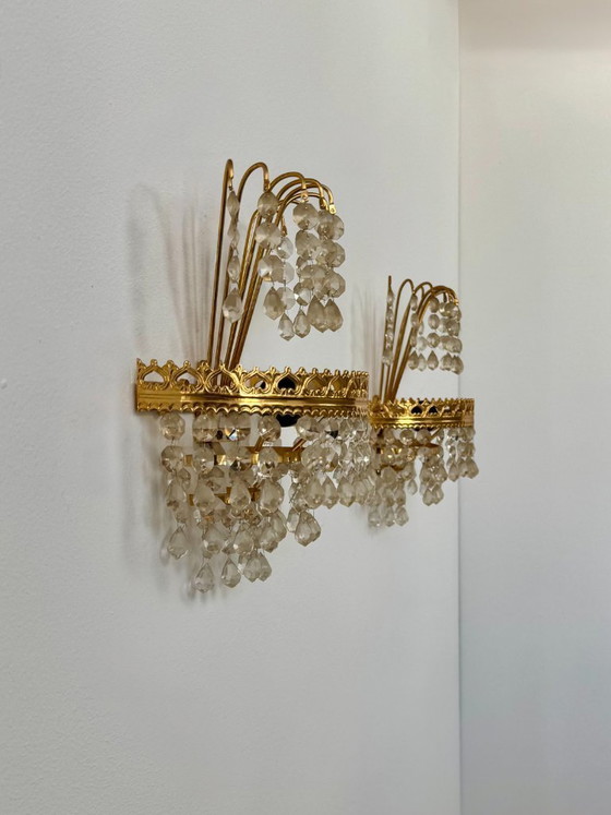 Image 1 of Paire d'appliques murales vintage, verre et laiton, Suède 1970