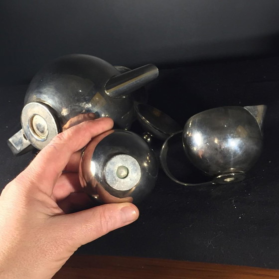 Servizio da tè o caffè Art Déco modernista in metallo argentato, anni '40, set di 3 – Stoviglie, Art Deco (photo 6 of 8)