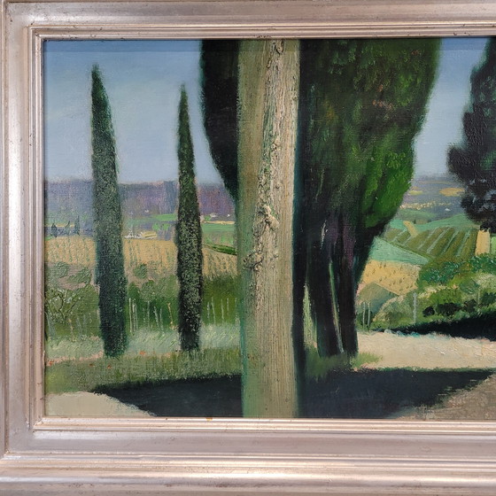 Image 1 of Óleo Sobre Lienzo “El Callejón De Los Cipreses”, René Genis, Pintura De Paisaje, S. Xx – Francia