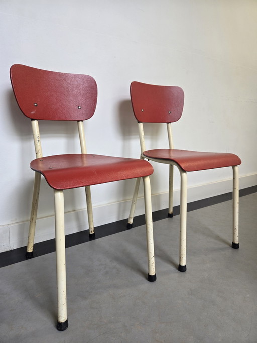 Chaises Brabantia en acier des années 1960, rouge crème noir