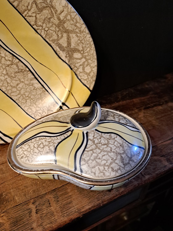 Image 1 of Set di 2 piatti decorativi in ceramica tedesca di metà secolo + ciotole con coperchio