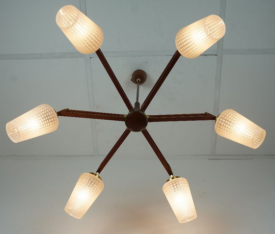 Image 1 of Lámpara de techo Sputnik de 8 luces, mediados de siglo, de teca, latón y vidrio, de la década de 1960