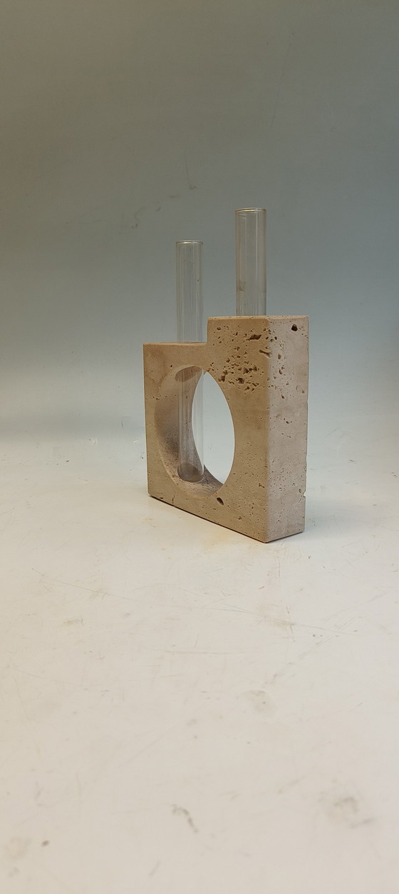 Image 1 of Italienische modernistische Travertin-Glasvase Fratelli Mannelli