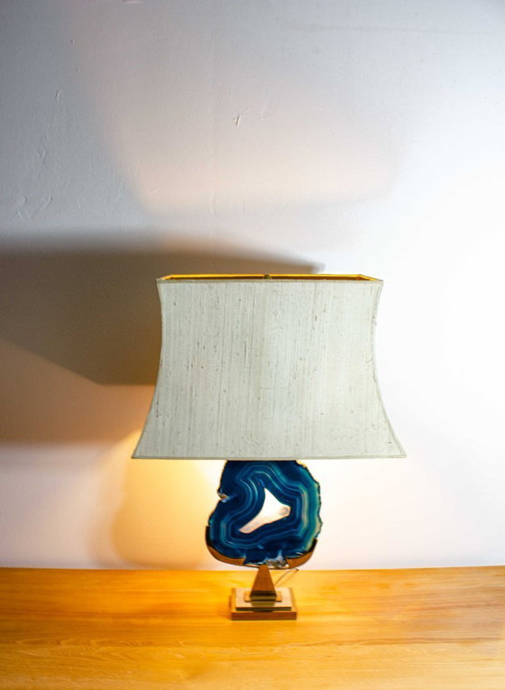 Image 1 of Fine brass & blue agate stone lamp