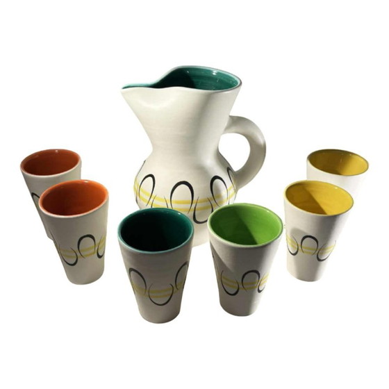 Pichet et Tasses en Céramique par André Baud pour Vallauris, années 1960, Set de 7 – Vaisselle, Ceramic (photo 7 of 14)