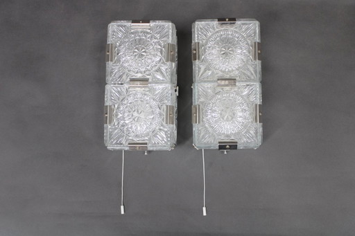 Coppia di applique in vetro ceco della metà del secolo di Kamenický Šenov