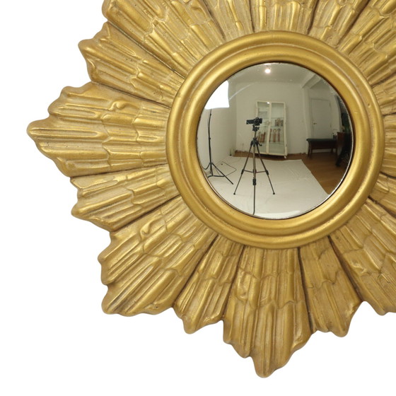 Image 1 of Golden Sunburst Plaster Sunburst Mirror
