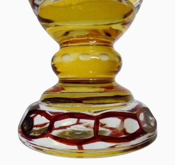 Vaso con coperchio Veritable Boheme in vetro ambra e rosso, Oggetti decorativi, Vintage (foto 5 di 7)