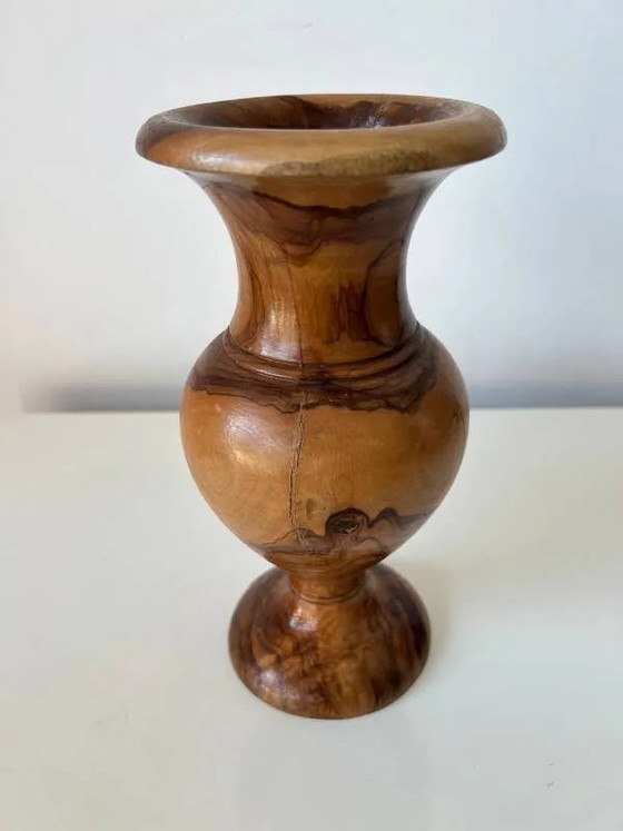 Vintage handgedraaide massief olijfhouten vaas - jaren 70-80 – Vazen, Rustic (photo 6 of 11)