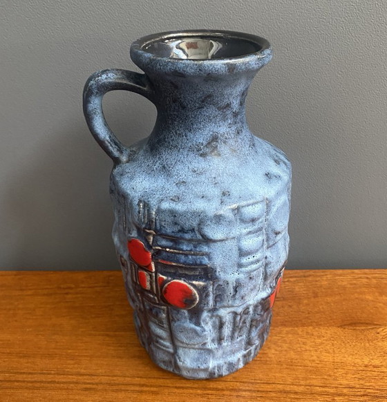 Image 1 of Blue and red vase by Uberlacker keramic West Germany 1970s