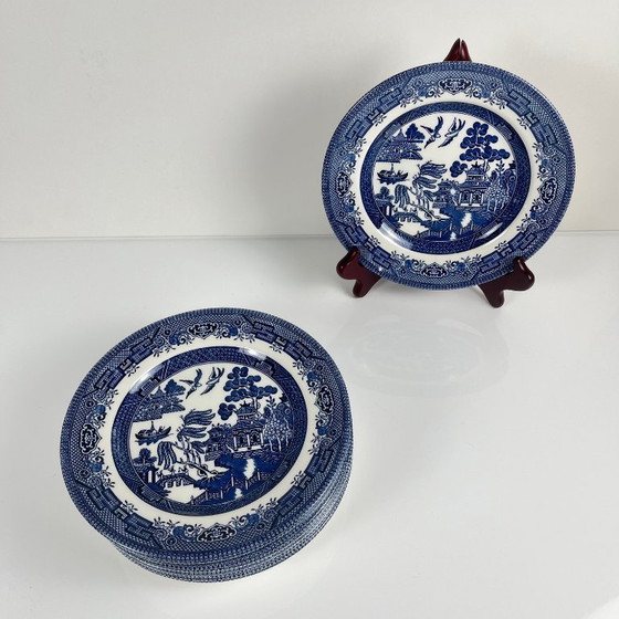 Image 1 of Set van 10 dessertborden, Aziatisch patroon, Churchill, Engeland 1970