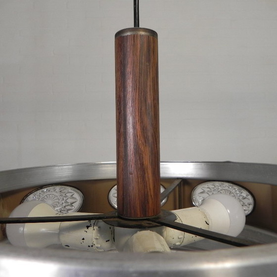 Image 1 of Vintage Lakro hanglamp met 9 ovalen glasplaatjes en 1 ronde glasplaat, jaren 70