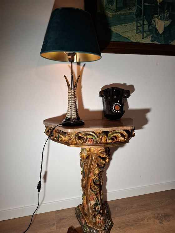 Image 1 of Antique Portuguese Gilded Console Table with Marble Top - 19th Century Carved Wood - Hand-Painted Polychrome Details - BGS Studi