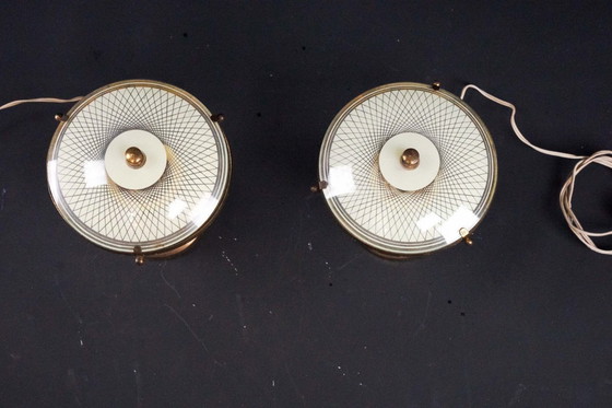 Image 1 of Zeldzaam paar nachtlampjes van gebogen glas, toegeschreven aan Pietro Chiesa. Italië, jaren 1950.