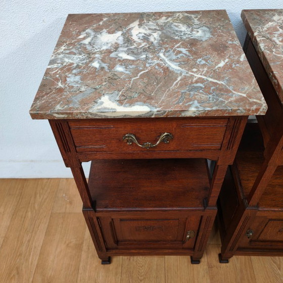 Image 1 of Set di comodini antichi vintage con piano in marmo