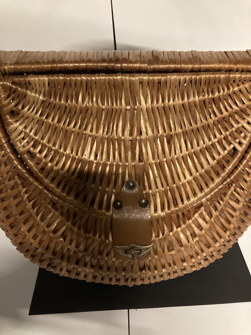 Vintage 1970s wicker shopping basket, French craftsmanship