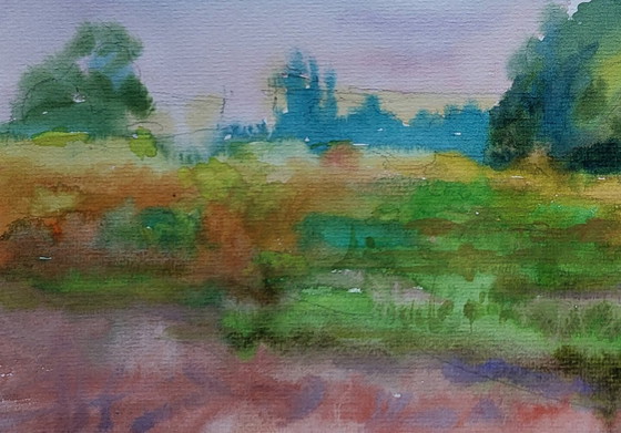 Original Watercolor Painting Nature Landscape Meadow August Summer Day – Paintings & Drawings, Paper (photo 6 of 7)