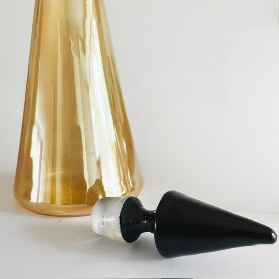 Image 1 of Antieke art deco iriserende amberkleurige karaf set van 5 1920's