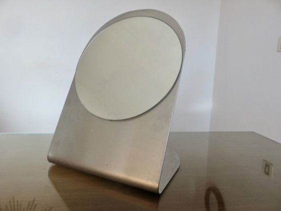 Stainless Steel Table Mirror, France, 1970, Metal, Glass, Silver, Modern (photo 4 of 13)
