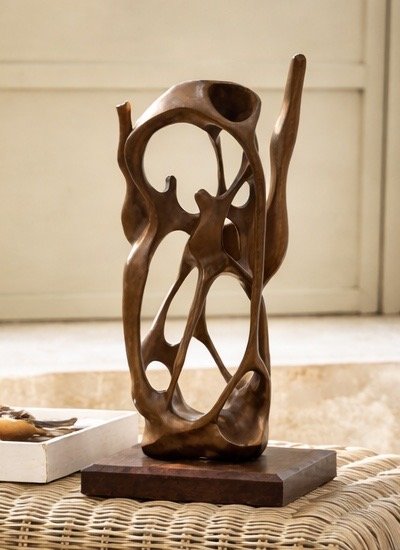 Image 1 of Organische Massivholzskulptur – Stil von Henry Moore – Moderne Kunst der Mitte des 20. Jahrhunderts

