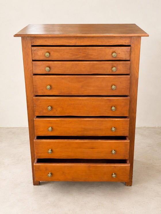 Semainier Chiffonnier francese vintage a 7 cassetti, Cassettiere, Legno, Marrone (foto 3 di 10)