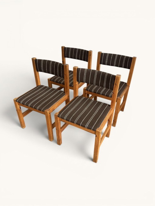 Set aus 4 dänischen Esszimmerstühlen mit braun gestreiftem Bezug – eetkamerstoelen, Textile, Wood (photo 2 of 8)