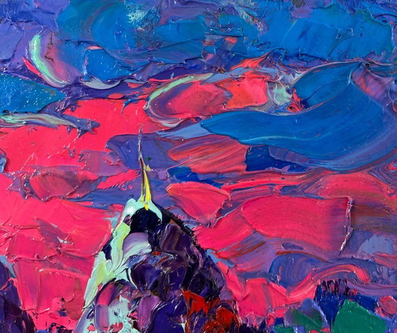 Image 1 of Original Oil Painting: Summer Field Landscape - The Moonlit Night Whispers Silence