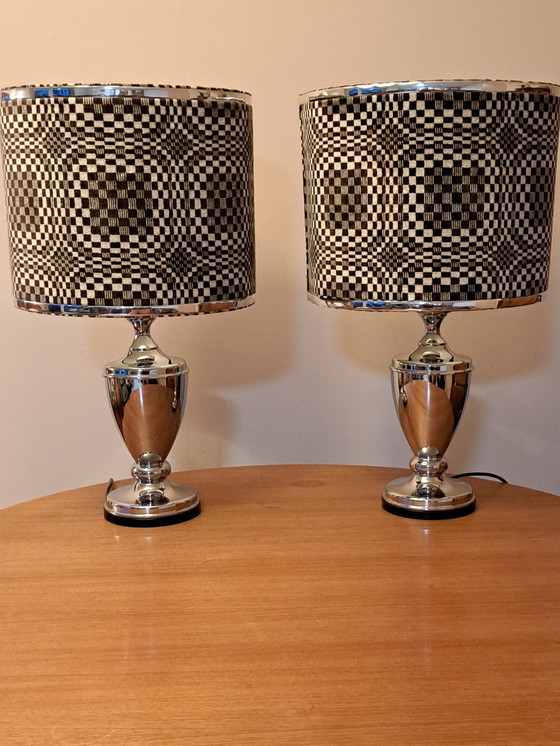 Image 1 of Op Art Chrome Table Lamps, 1970s – Pair, Excellent Condition
