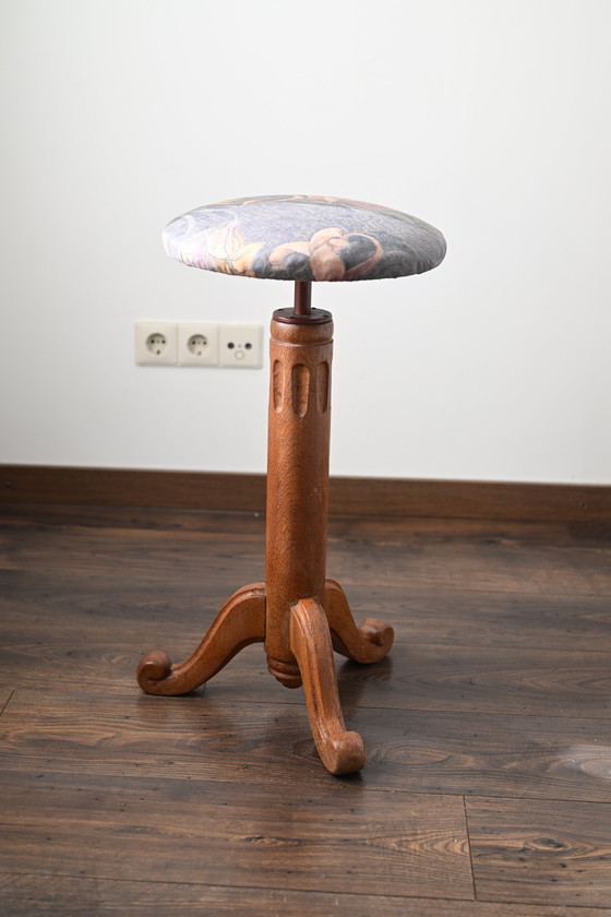 Image 1 of Tabouret de piano en bois français ancien, tabouret de piano en bois, réglable, ferme antique.