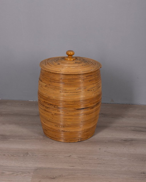 Vintage 1960s Italian Design Bamboo Storage Basket – decoratieve objecten (photo 2 of 9)