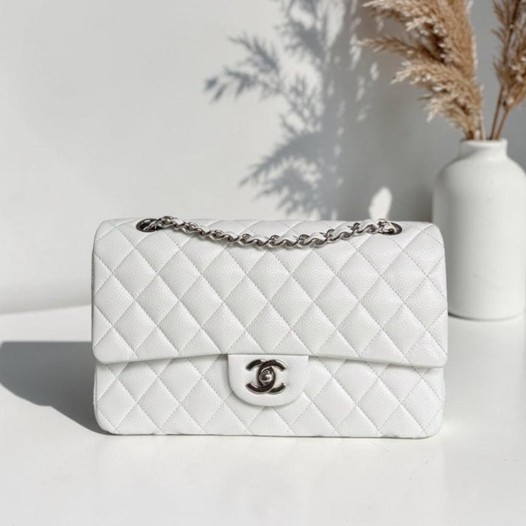 Chanel Classic Flap Medium - Caviar Quilted White Silver Hardware