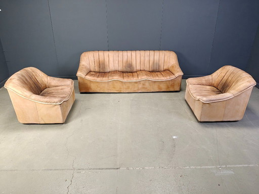 Vintage Ledersofagarnitur, 1960er