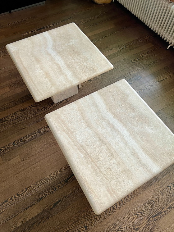 Vintage side tables | Italian travertin, Bijzettafels, Travertine, Crème (foto 7 van 8)
