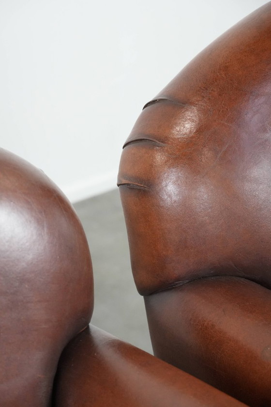 Image 1 of 2 x Beautifully shaped sheepskin Art Deco design armchairs