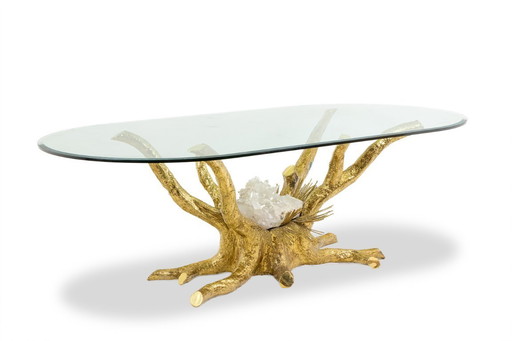 Pierre Duval Brasseur. Gilt brass dining table. Circa 1970.