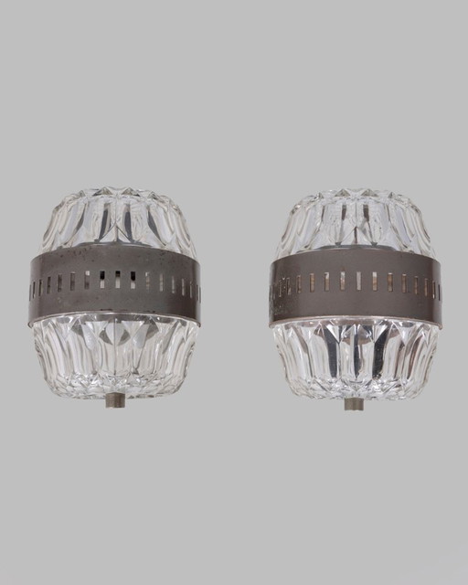 Paire d'appliques murales vintage des années 1960 en métal et cristal, design italien