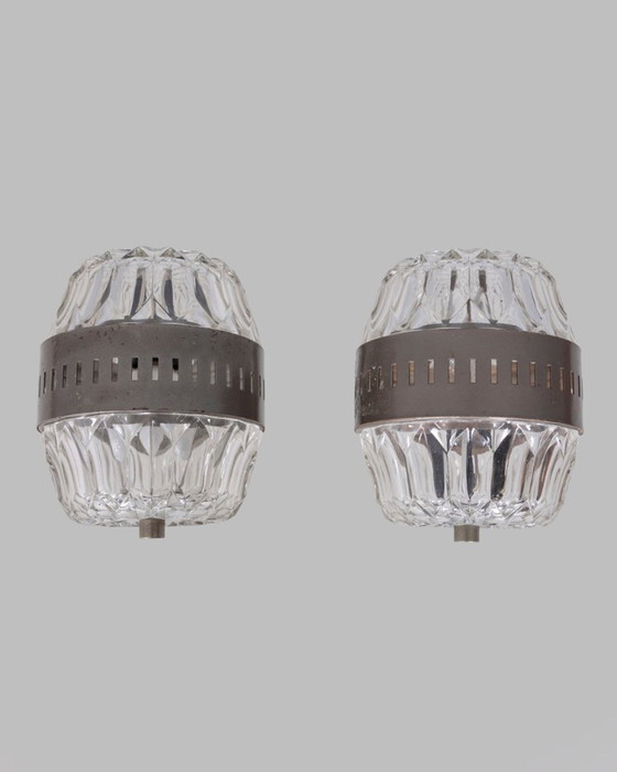 Image 1 of Paire d'appliques murales vintage des années 1960 en métal et cristal, design italien