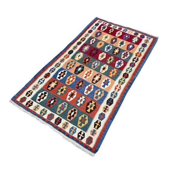 Vintage Turkse kilim – Handgeweven wol, geometrisch patroon (118 x 207 cm) – Vloerkleden en tapijten, Wool (photo 4 of 9)