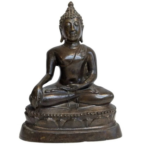 Antiek Bronzen Boeddhabeeld – Bhumisparsha Mudra