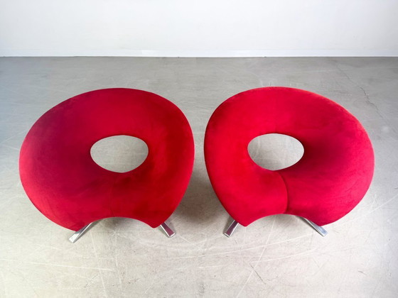 Image 1 of 2x Fauteuil Original Fora Form Loop Johan Verde en velours rouge