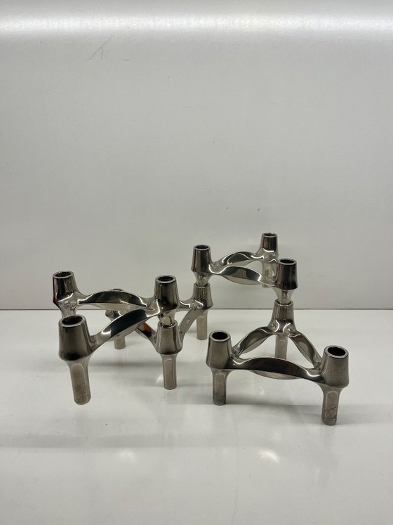 Image 1 of Set of 4 Stoff Nagel BMF candlesticks, modular vintage Scandinavian design, chrome