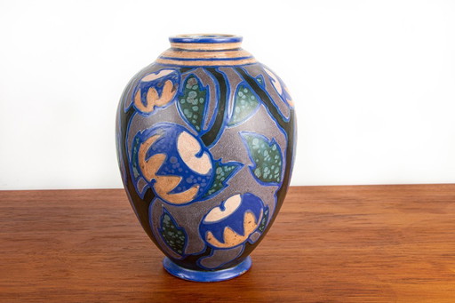 Multicolored ceramic vase, Art-Nouveau period by Manufacture Revernay, circa 1910.