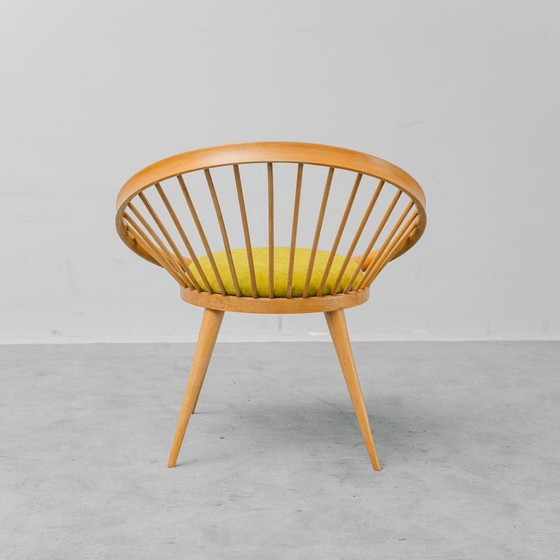 Image 1 of Fauteuil circulaire scandinave vintage années 60 en bois avec tissu vert, antiquités modernes