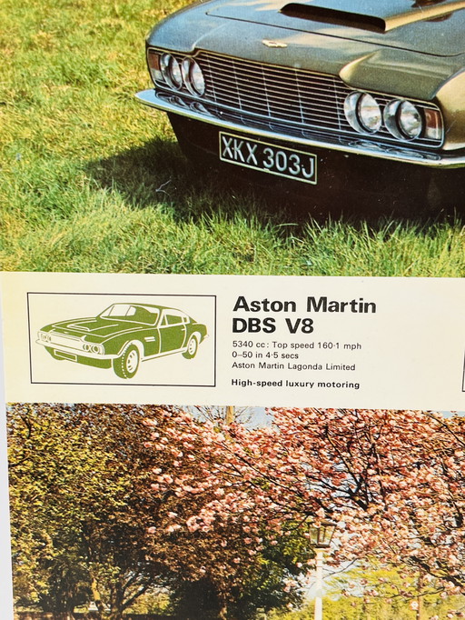 Vintage Aston Martin en Jensen Interceptor kartonnen foto